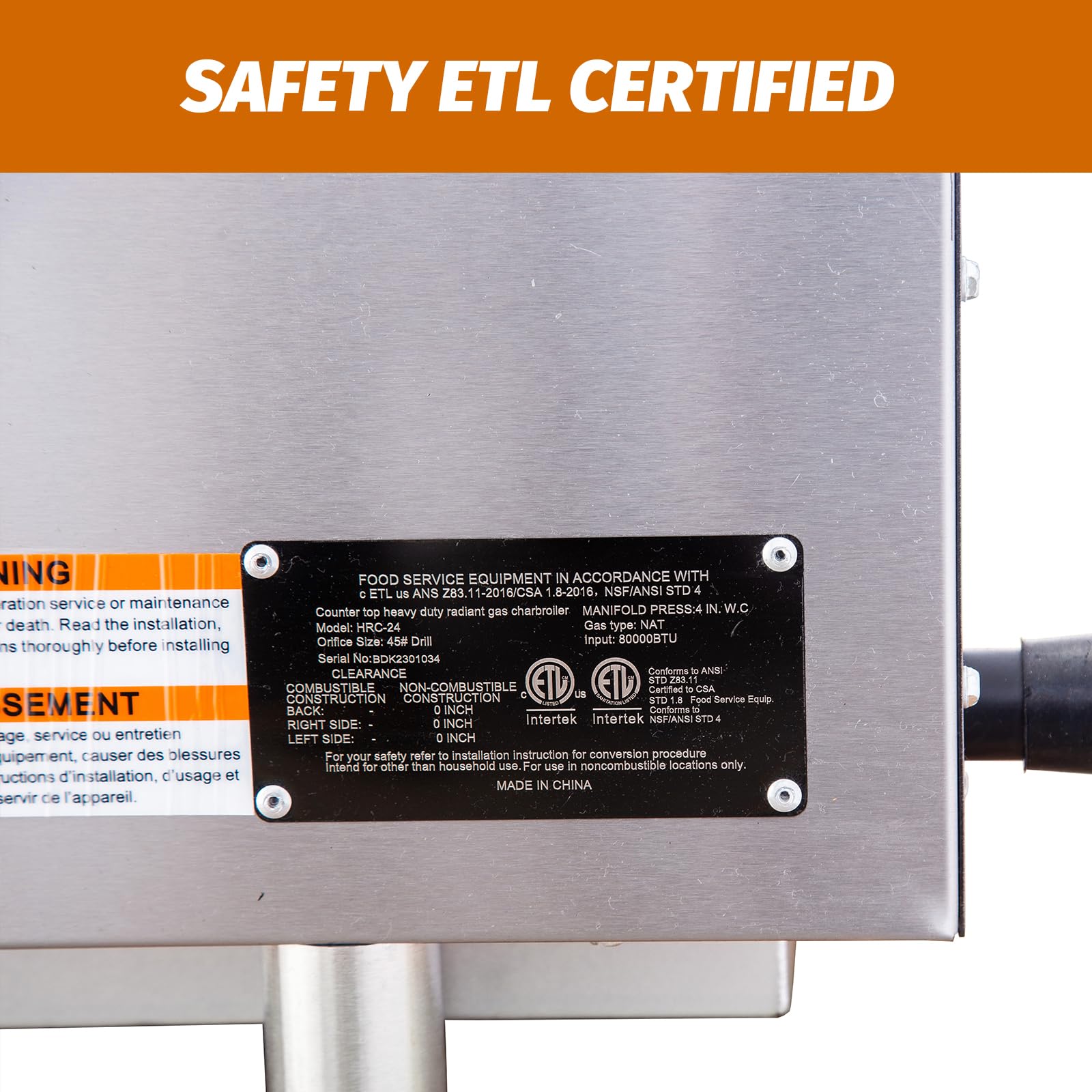 EASYROSE 24" Radiant Gas Charbroiler Countertop Gas Grill with 4 Burners 80,000 BTU,  ETL Certified