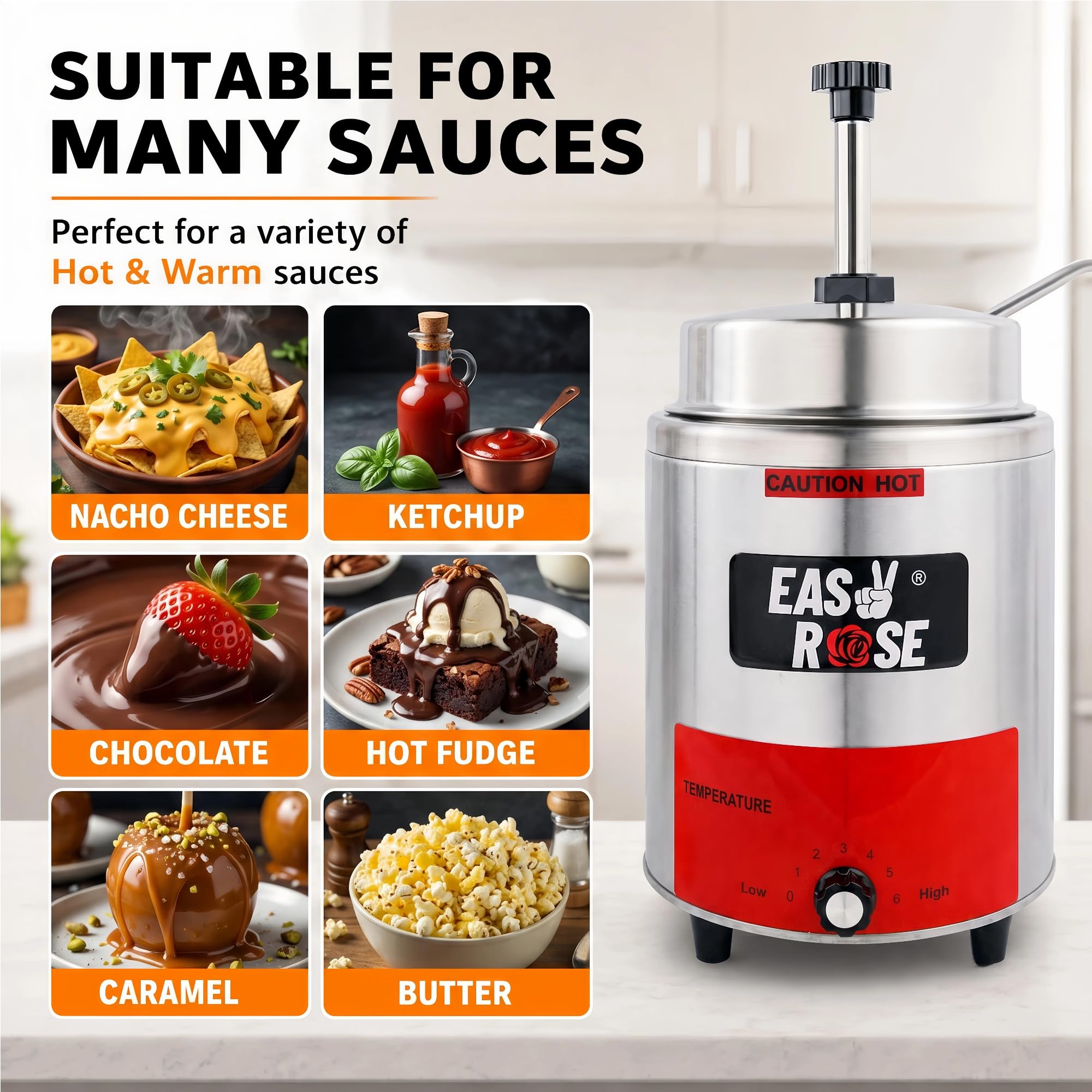 EasyRose 3.5 Qt Nacho Cheese Dispenser Warmer, 550W Electric Sauce