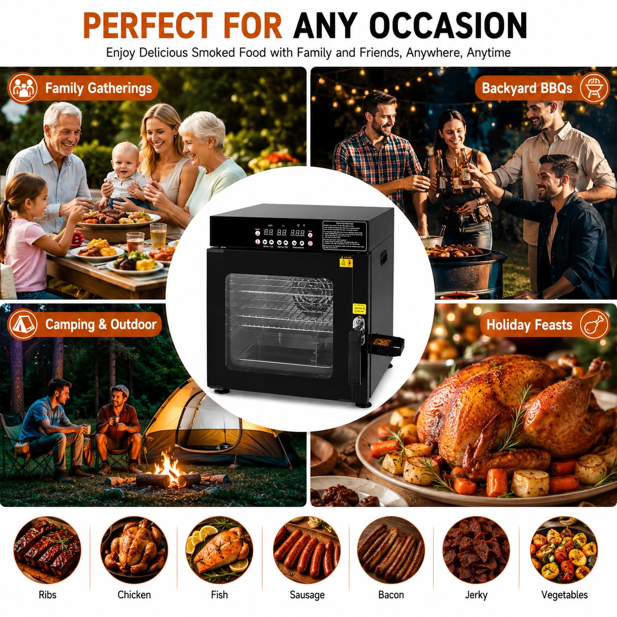 Hakka Bros 3-in-1 Electric Smoker Oven and Dehydrator, 1200W
