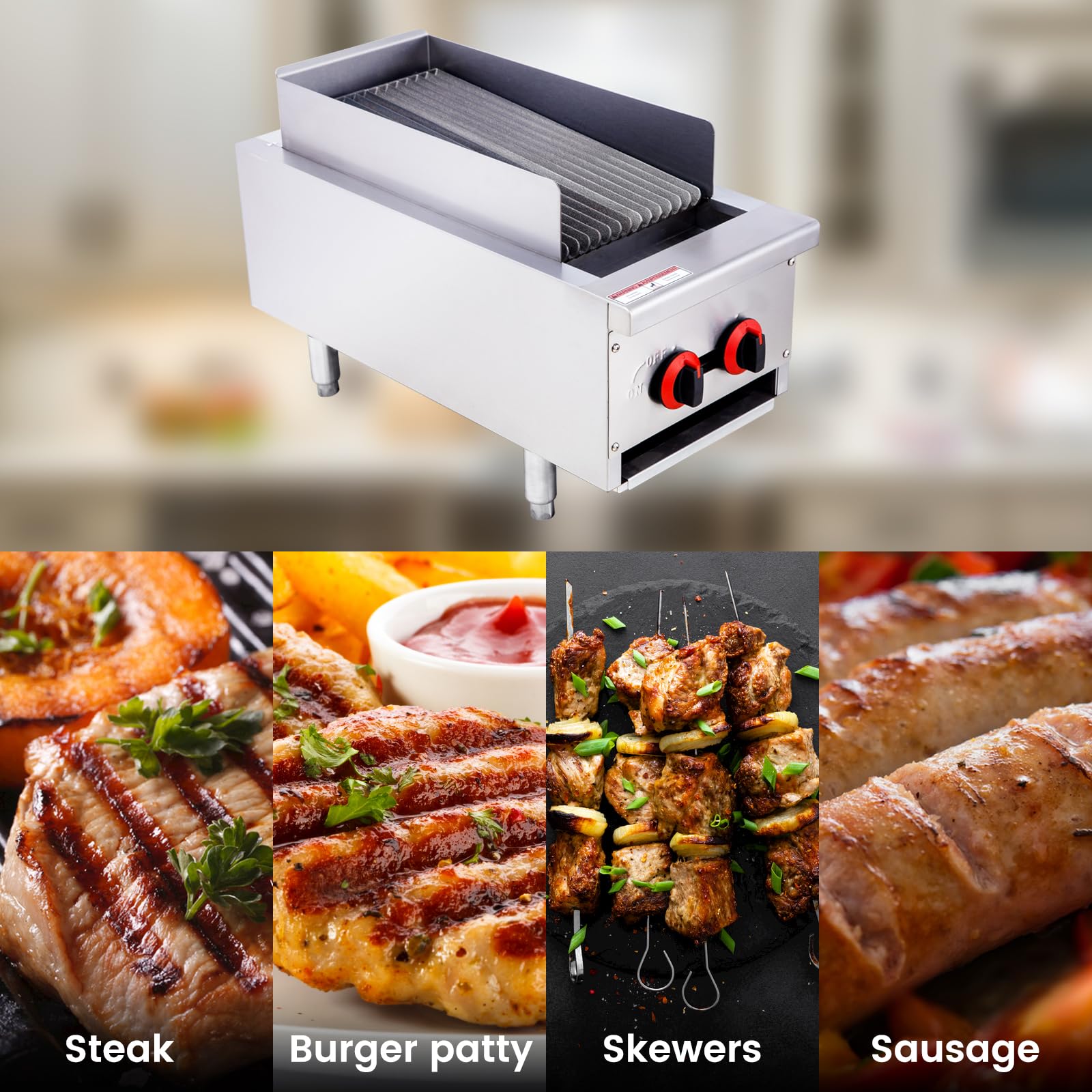 EASYROSE 14" Radiant Gas Charbroiler Commercial Gas Grill Heavy Duty Countertop Broiler Grill with 2 Burners BTU 40,000, ETL Certified