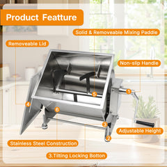 Hakka 15Liter/30lb Capacity Tilt Tank Manual Meat Mixers , Sausage Mixer Machine