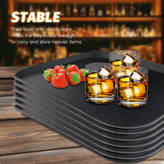 Hakka 6 Pack Restaurant Grade Non-Slip Tray, Fiberglass Serving Trays, Rectangular, 16.1x 11.7 Inch, Plastic, Black