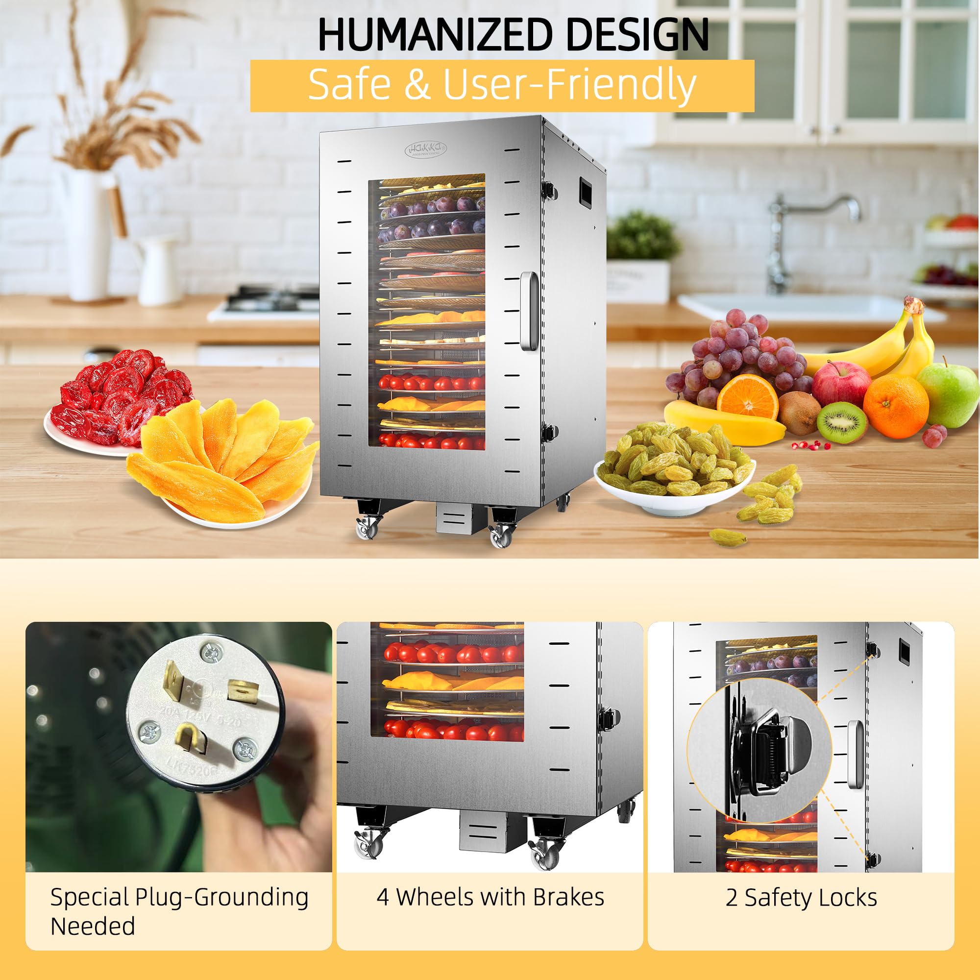 Hakka Food Dehydrator 16 Trays Stainless Steel 360° Rotation Meat