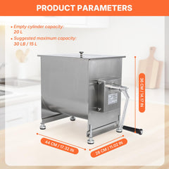 Hakka 30lbs 15L Meat Mixer Stainless Steel Hopper Food Mixer Machine
