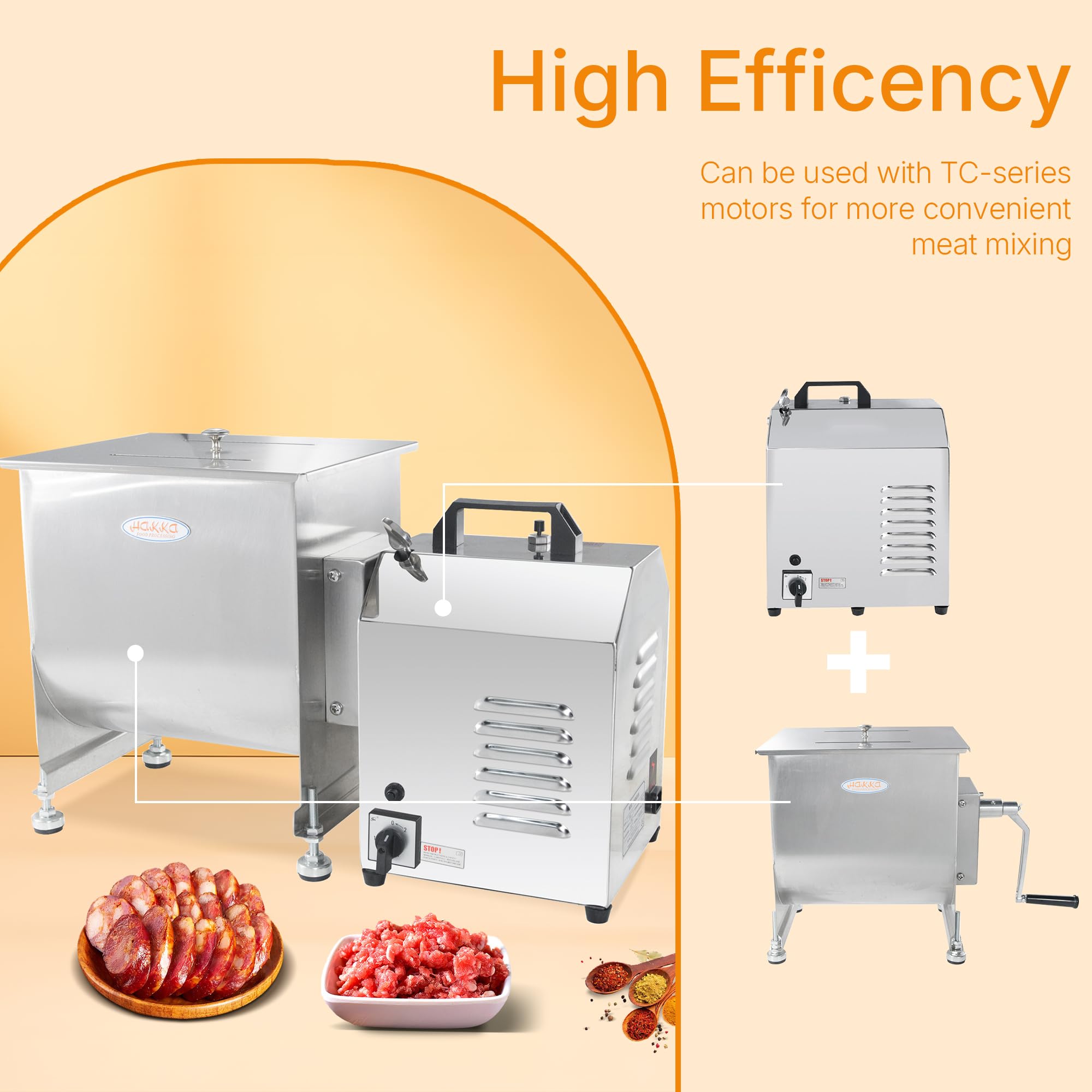 Hakka 7.5L/15lb Manual Meat Mixer, Fixed Stainless Steel Tank