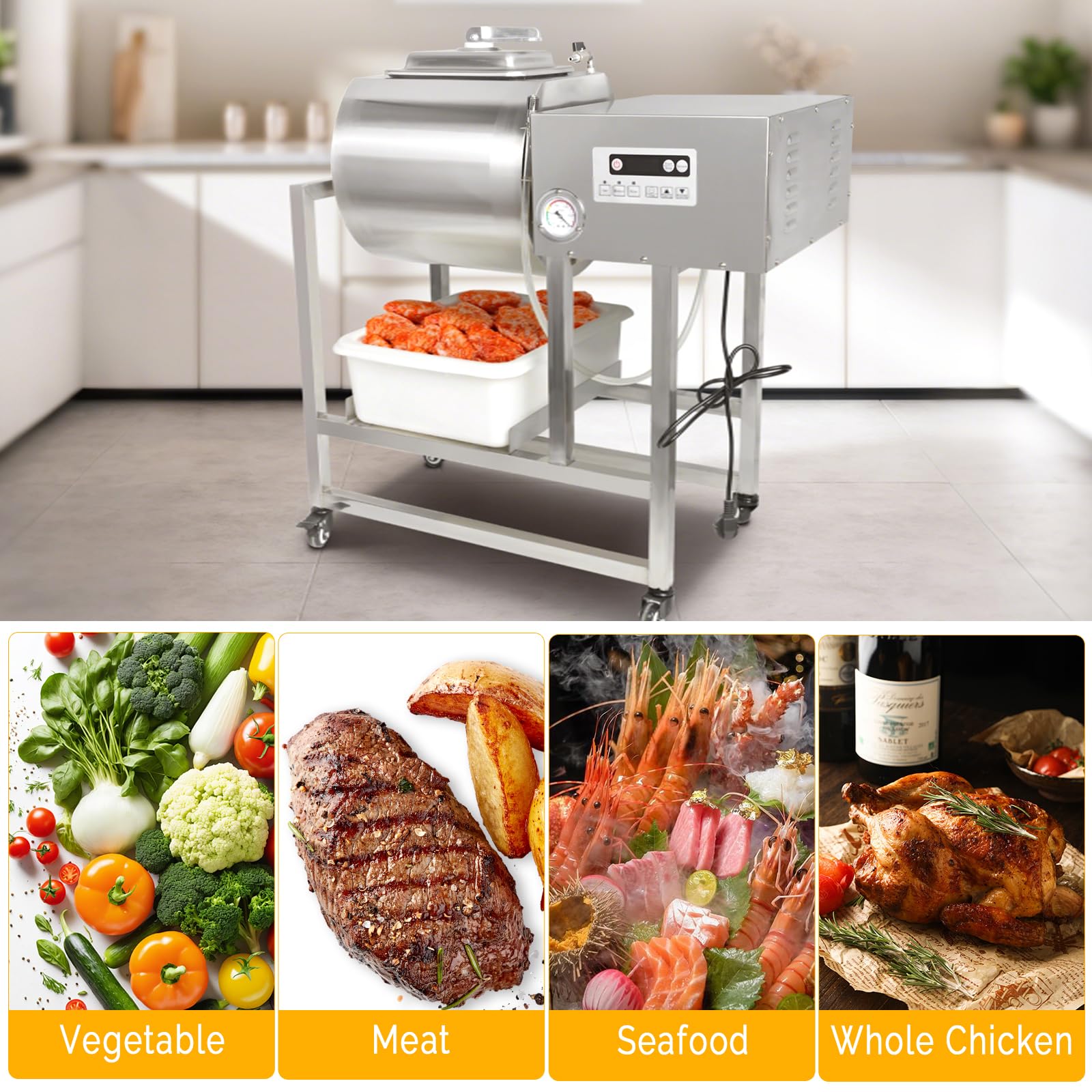 EasyRose 45L/90lb Commercial Vacuum Meat Tumbler Marinator, 240W
