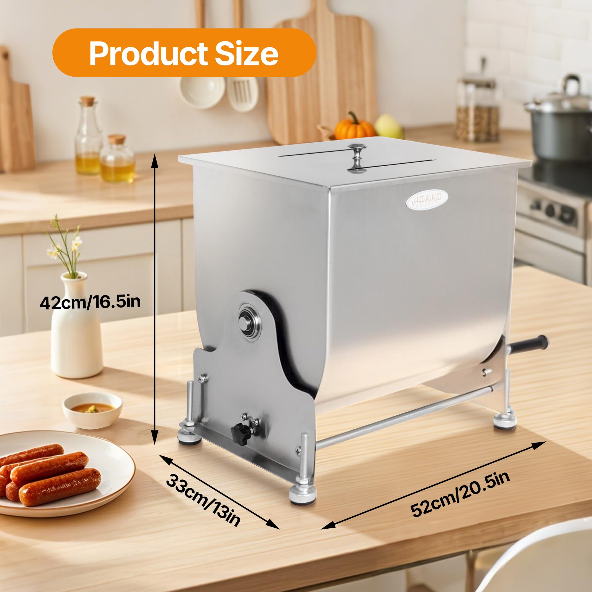 Hakka 22.5L/45lb Manual Meat Mixer, Tilting Stainless Steel Tank
