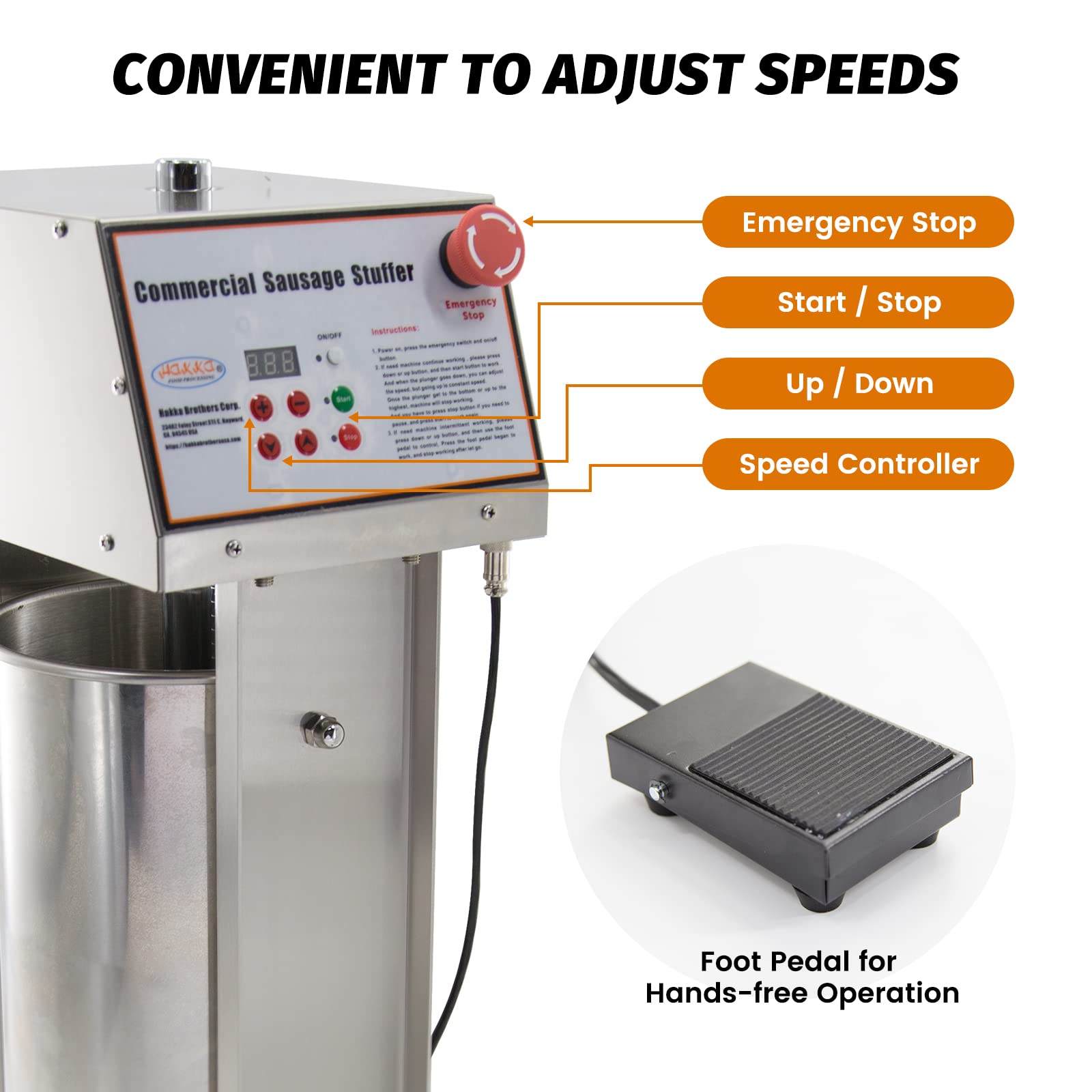 （Official refurbishment）Hakka Commercial 30LB Stainless Steel Electric Sausage Stuffer and Vertical Sausage Maker