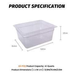 Clivia  6-Pack Food Pan Half Size Clear Polycarbonate Food Pans 1/2 Size 4" Deep Commercial Hotel Pans for Party, Restaurant, Hotel