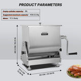 Morgangastro 22.5L/45 lb Manual Meat Mixer, Stainless Steel Tilt Sausage Mixer with Removable Paddles & Hand Crank