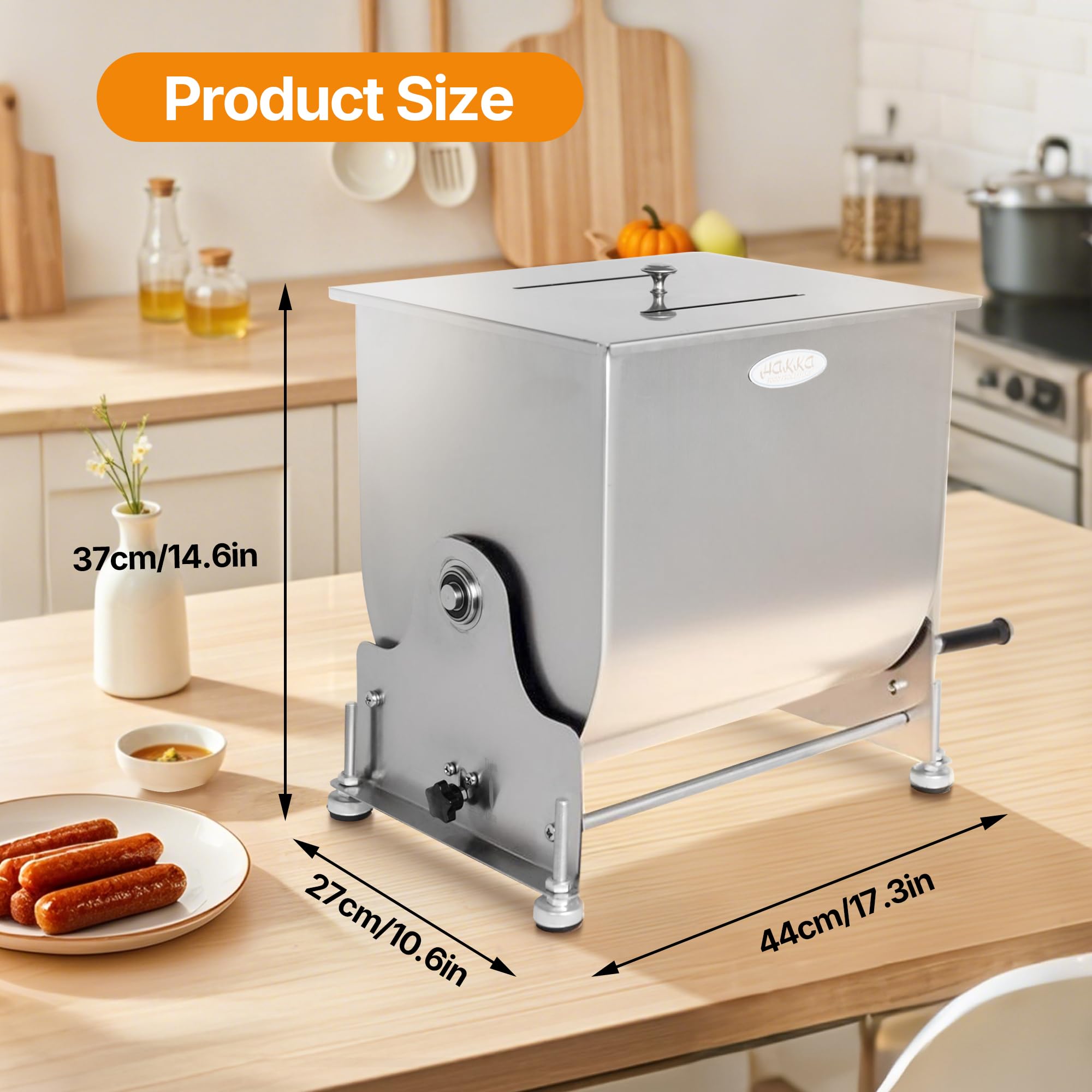 Hakka 7.5L/15lb Manual Meat Mixer, Tilting Stainless Steel Tank
