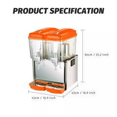 Hakka Brothers Commercial 2x12 Liter Bowl Refrigerated Beverage Dispenser and Juice Dispenser