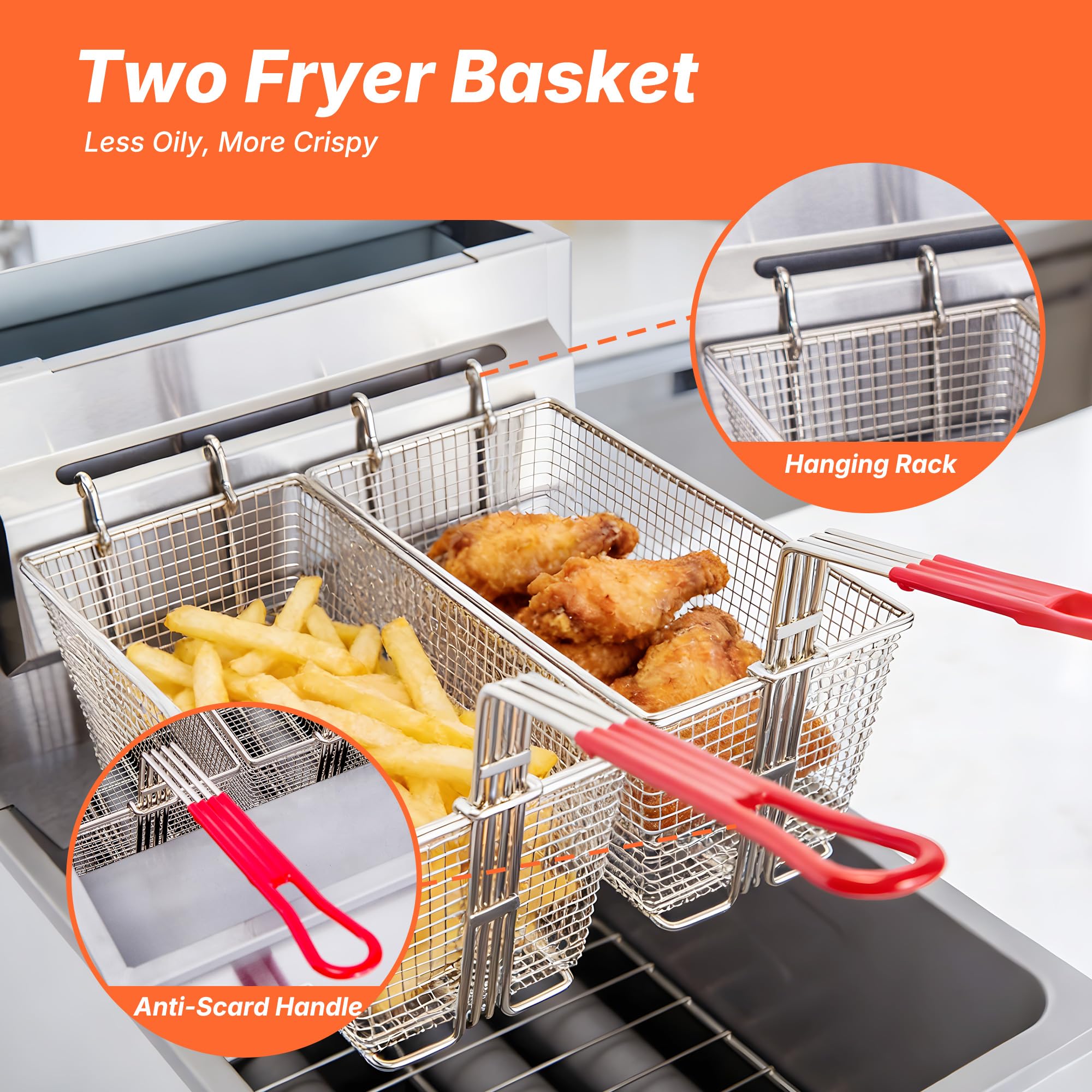EasyRose 40-50lb Natural Gas Commercial Deep Fryer, 3 burners