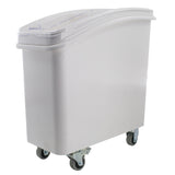 21 Gallon / 335 Cup White Slant Top Mobile Ingredient Storage Bin with Sliding Lid & Scoop