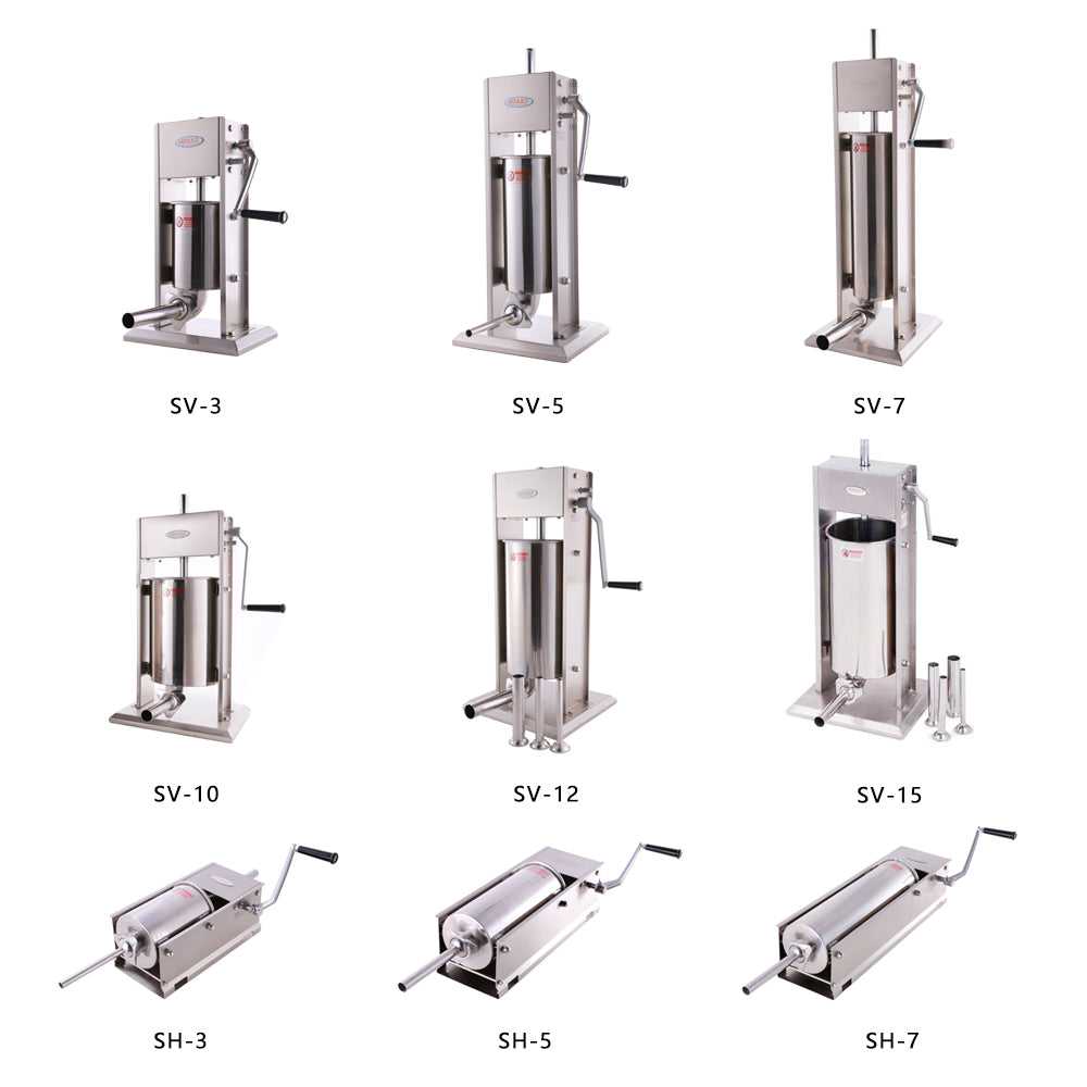 Commercial 15 lbs. / 7 L Stainless Steel Dual Speed Vertical Sausage  Stuffer Meat Filler with 5-Stuffing Tubes