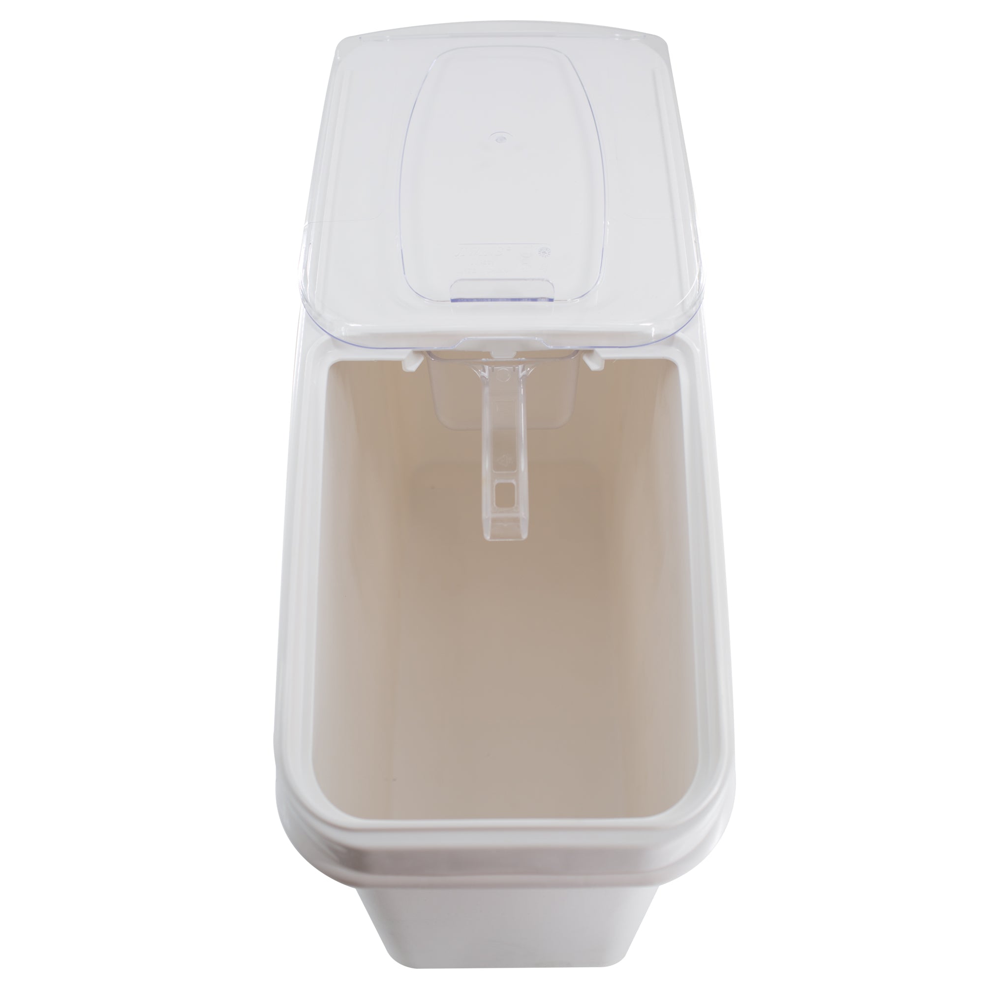 21 Gallon / 335 Cup White Slant Top Mobile Ingredient Storage Bin with Sliding Lid & Scoop