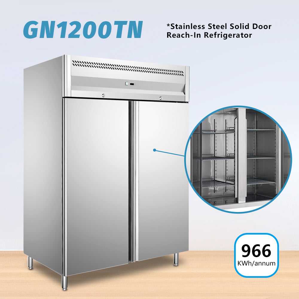 1150L Double Door Upright Chiller Commercial Refrigerator Temp : +2~+8℃