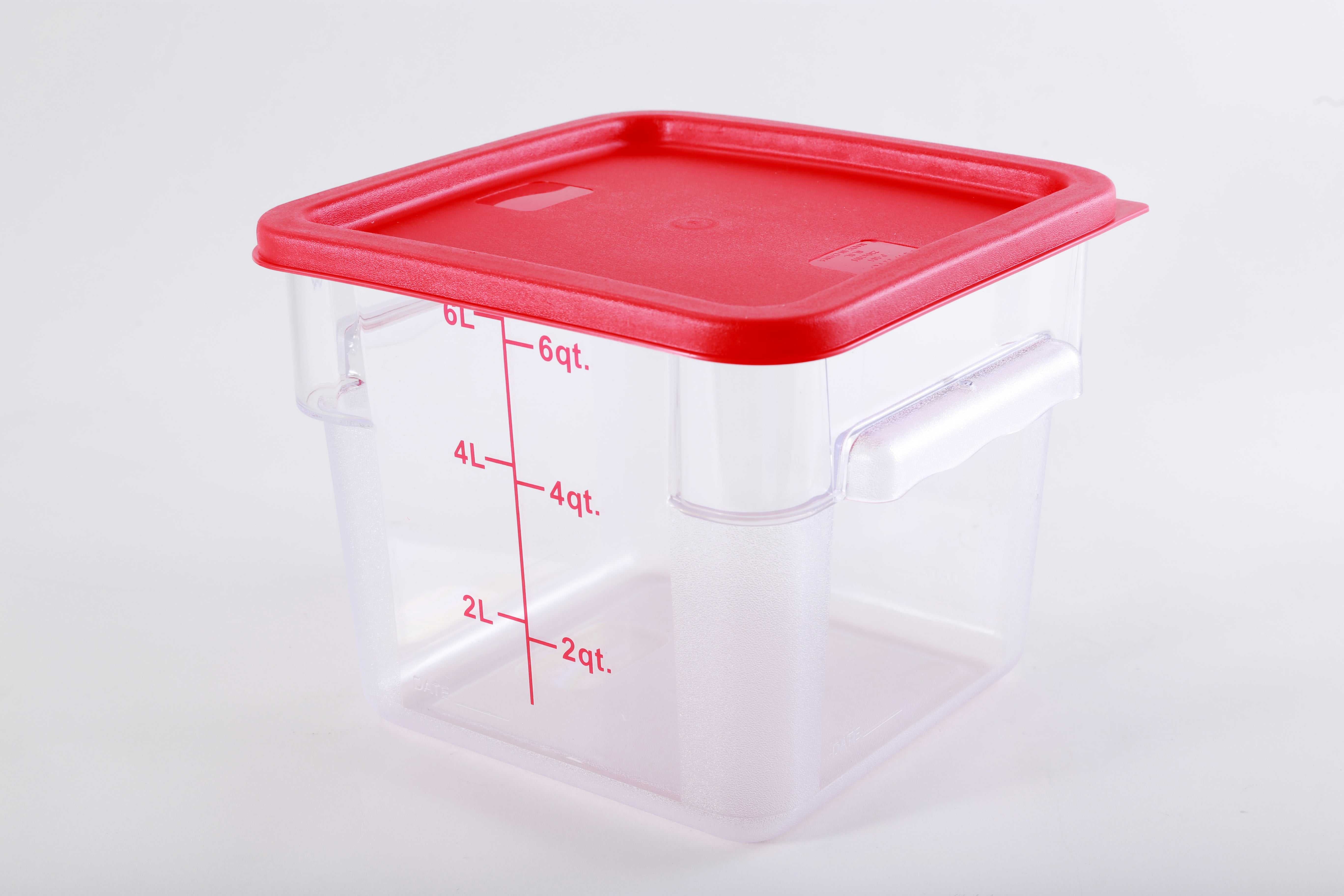 TigerChef 6 Quart Commercial Grade Clear Food Storage Square Polycarbonate  Containers With Red Lids