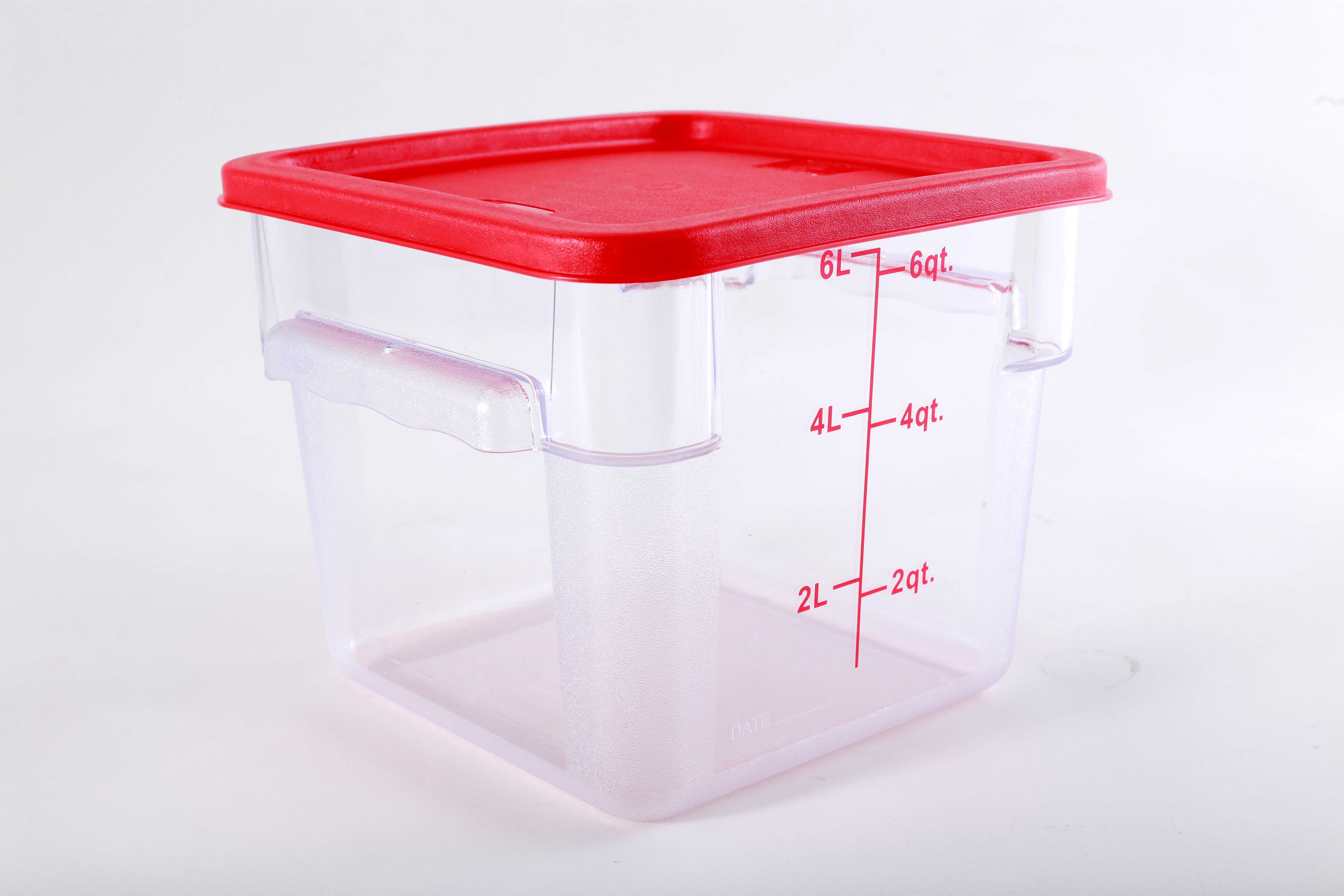 Hakka 6 Qt Commercial Grade Square Food Storage Containers with Lids,Polycarbonate,Clear - Case of 5