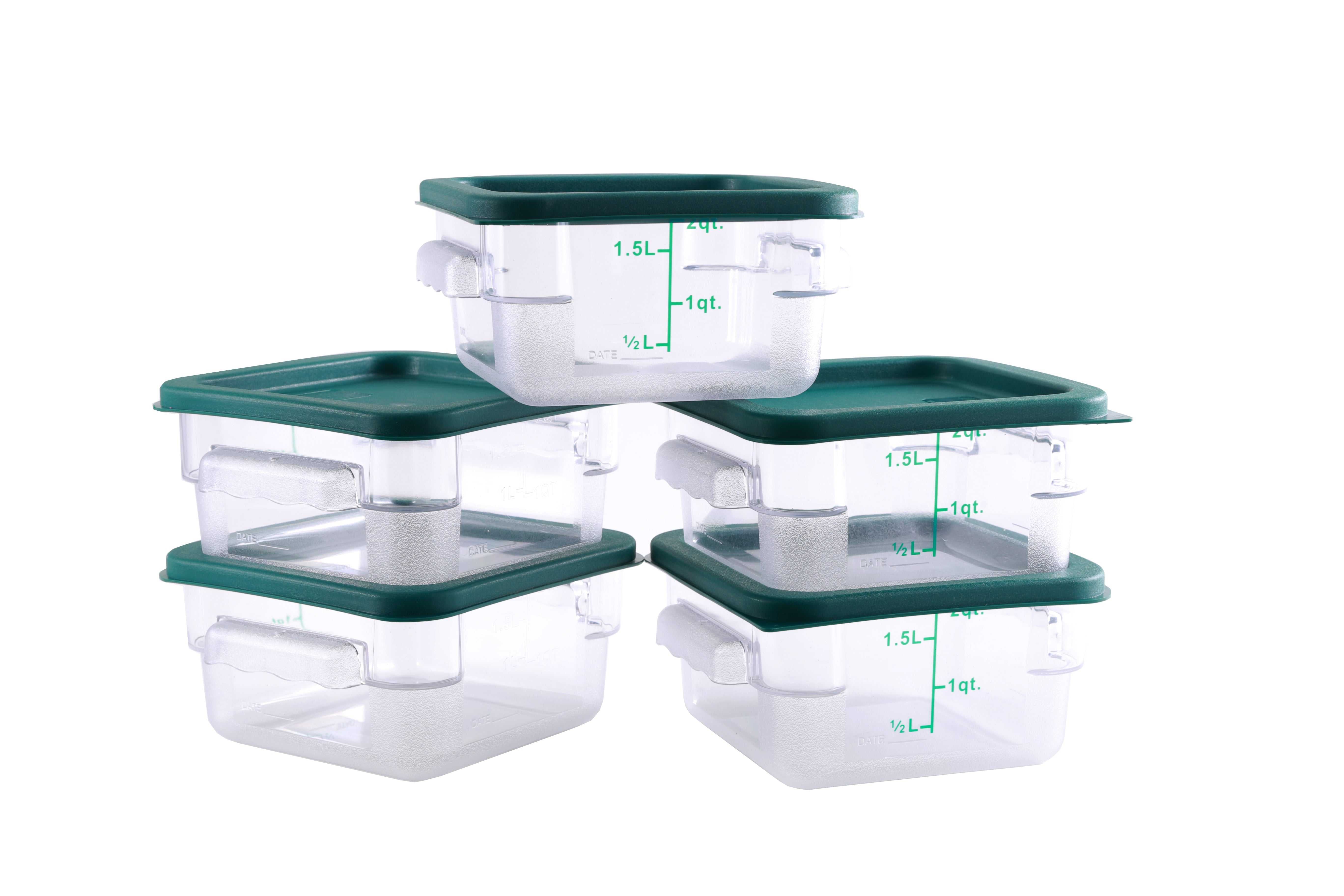 HAKKA 2 Qt Commercial Grade Square Food Storage Containers with Lids,Polycarbonate,Clear - Case of 5