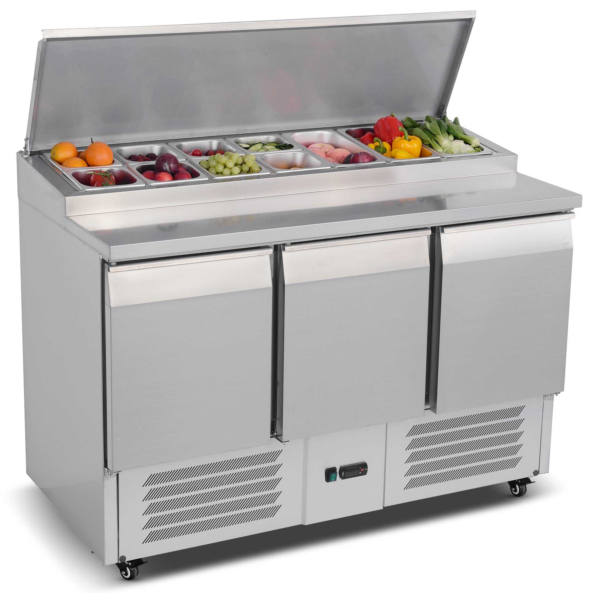 Carina Refrigerated Salad Workbench Stainless Steel Pizza and Salad Preparation Counter Commercial Display Case (PS300)
