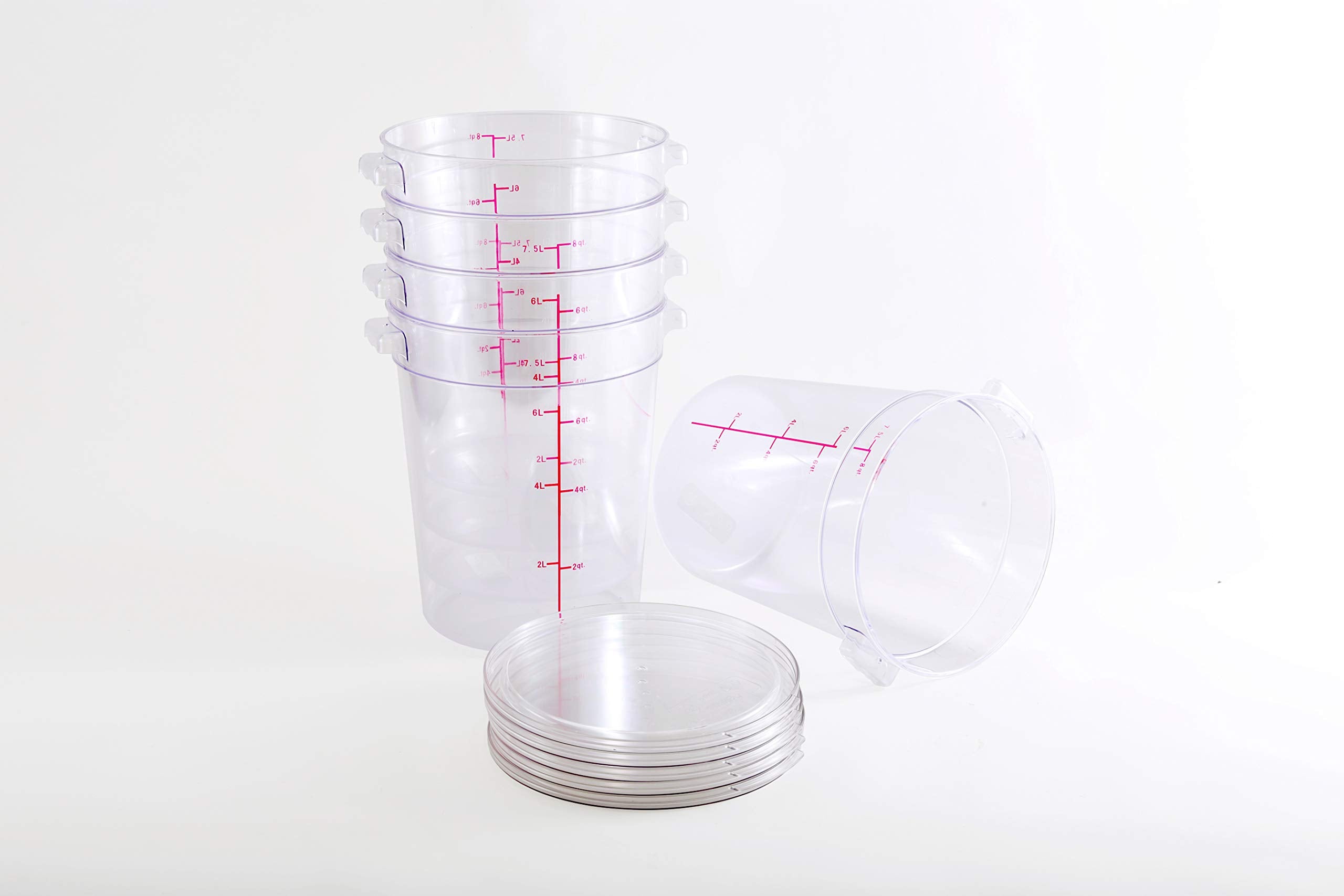 Hakka 8 Qt Commercial Grade Round Food Storage Containers with Lids,Polycarbonate,Clear - Case of 5