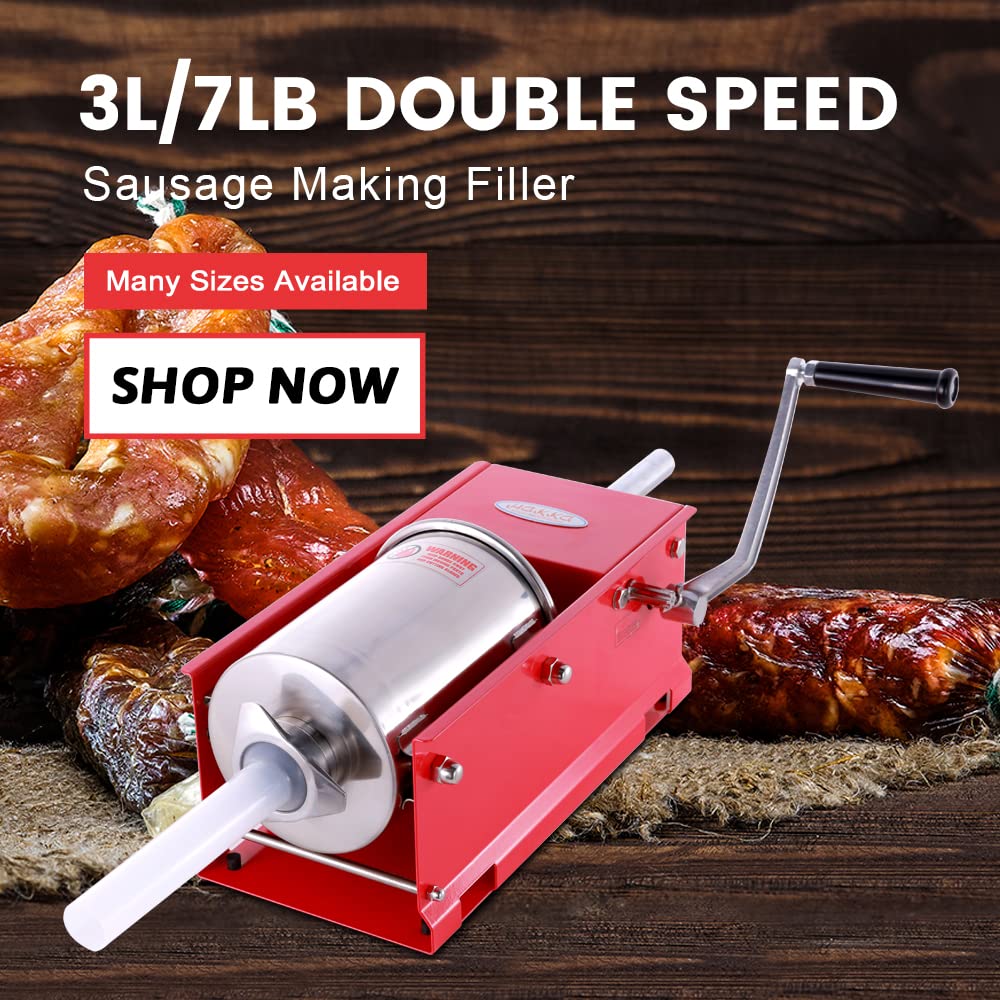 Hakka 7 Lbs(3 Liter) Sausage Stuffers 2 Speed Stainless Steel Horzontal Sausage Makers
