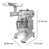 Hakka 10 Quart Commercial Planetary Mixers 4 Funtion Stainless Steel Food Mixer with Meat Grinder Head，ETL certified