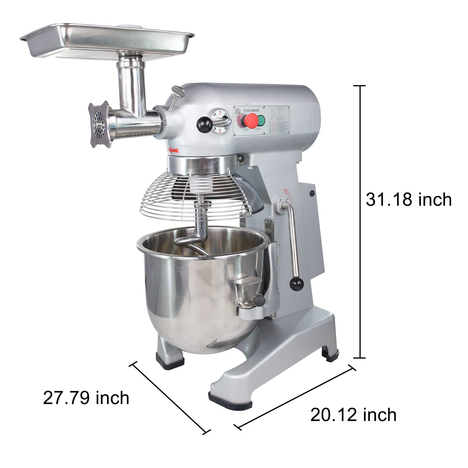 Hakka 20Qt Dough Stand Mixer 3 Speed, 4 Function Stainless Steel Food Mixer, ETL certified (grinder head included)