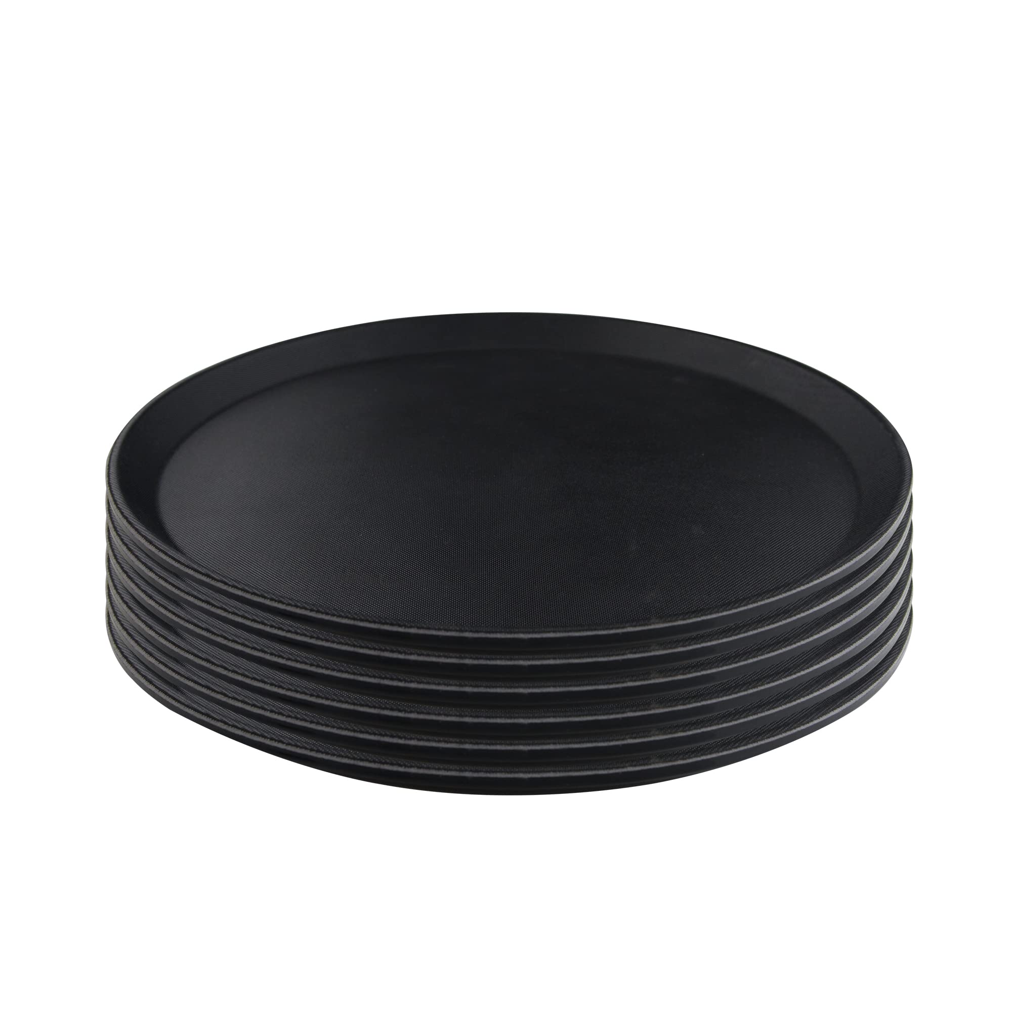 Hakka 6 Pack Restaurant Grade Non-Slip Tray,Fiberglass Serving Trays,Round,16-inch,Plastic,Black