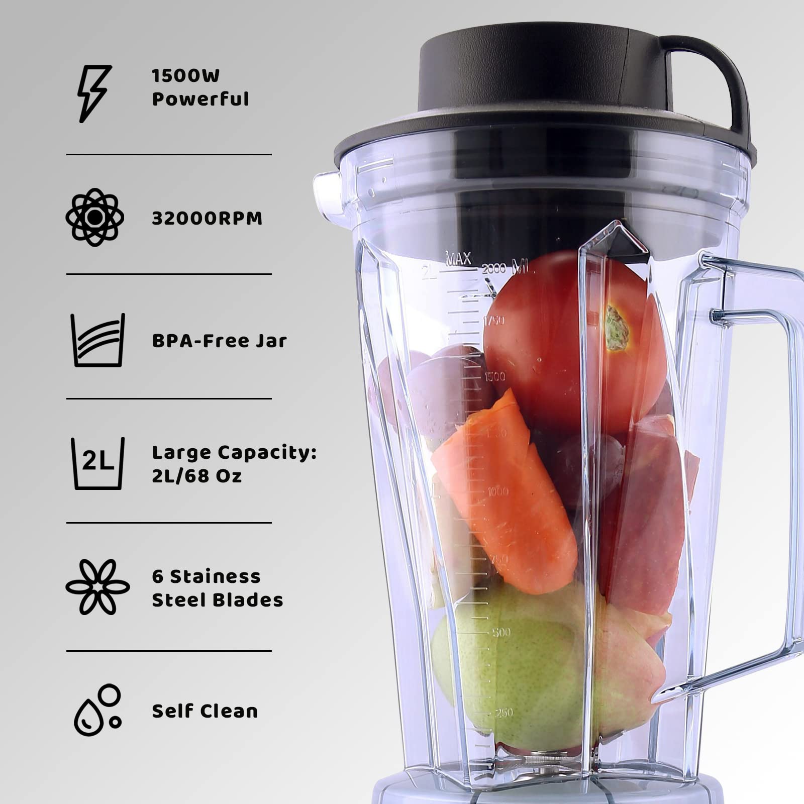Hakka 2L Countertop Blender Juicer Shakes and Smoothies 8 Cups Fruit Maker 1500W