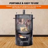 Hakka Vertical Charcoal Smoker, Multi-Function 14-Inch Barbecue and Charcoal Smoker Grill Heavy Duty Round BBQ Grill for Outdoor Cooking Camping