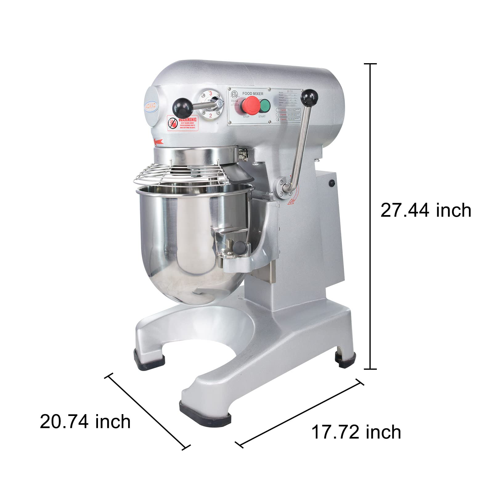 Hakka 10Qt Dough Food Mixer Commercial 400W Bakery Planetary Mixers 3 Funtion, ETL certified