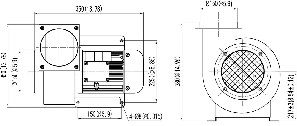 Hakka Centrifugal Blower EM133C-4 – 500 CFM, 3300 RPM, 110V/60Hz – 1 Phase – A+++ Energy Rating