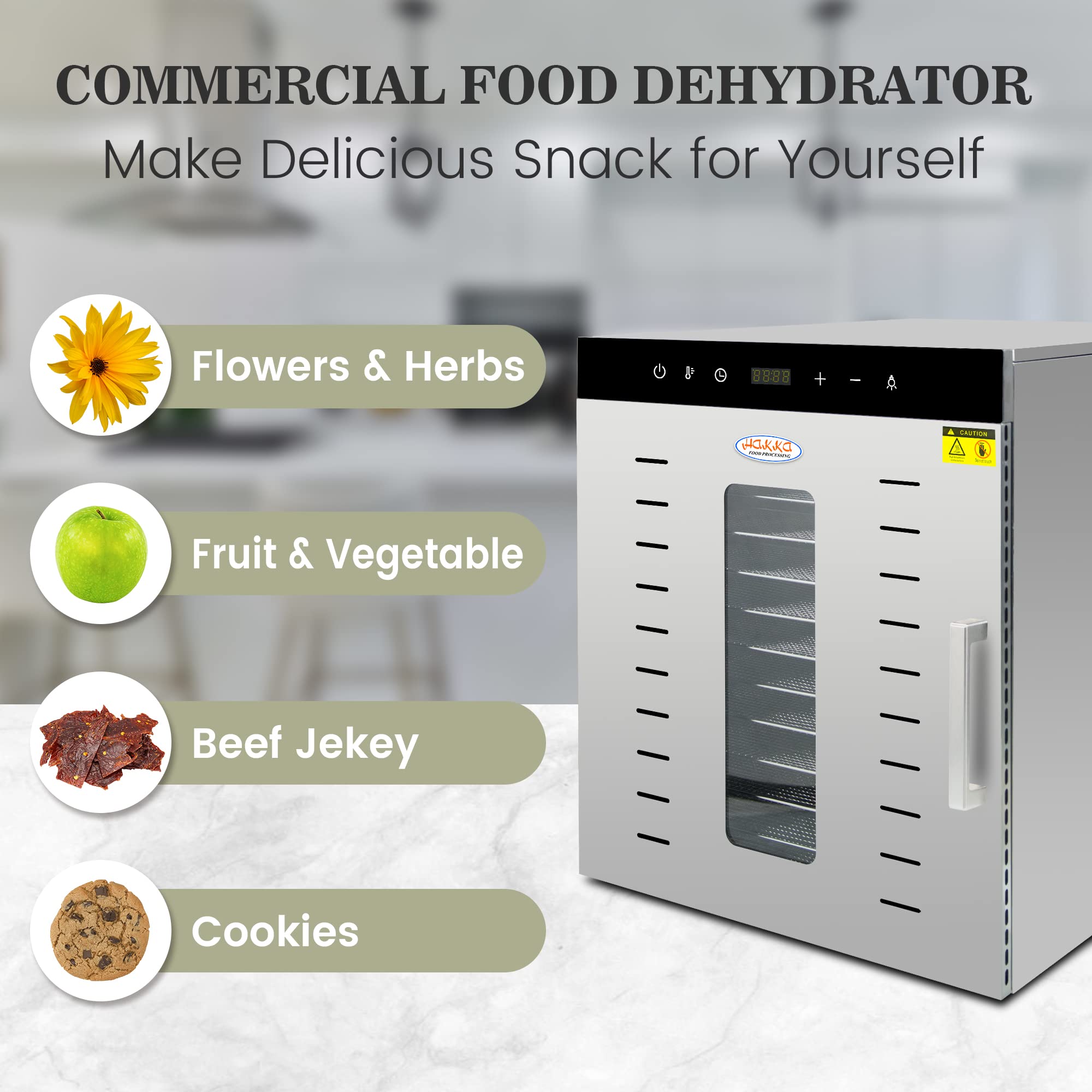20-Trays 1500W Commercial Stainless Steel Food Dehydrator, Temp + Time  Control