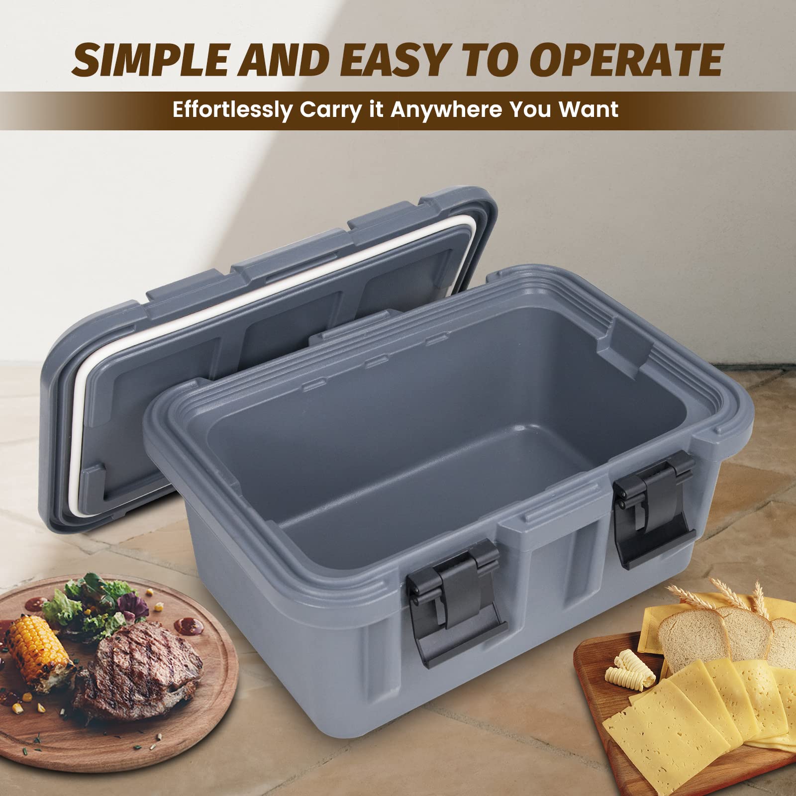 Hakka 29L Insulated Food Pan Carrier, Stackable and Loader, Suit for Restaurant, Canteen, Outdoor Banquets, Black