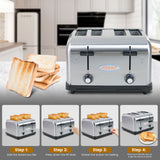 EasyRose Toaster 4 Slice, Heavy-Duty Stainless Steel Toaster Commercial Toaster with Extra Wide Slots with Auto Shut-off/Cancel Button & Removable Crumb Tray, 1800W/120V