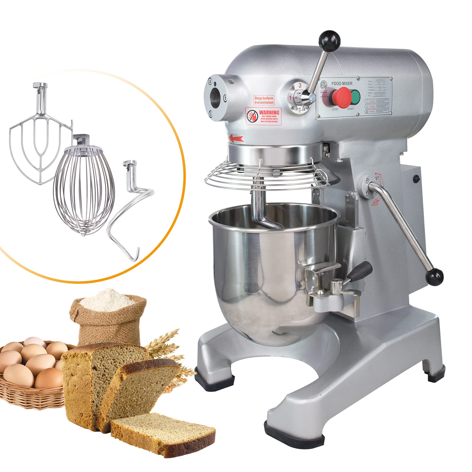 Hakka 10Qt Dough Stand Mixer 3 Speed, 4 Function Stainless Steel Food Mixer, ETL certified (grinder head not included)