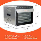 Hakka Food Dehydrator, 8 trays Food Dehydrator Machine for Jerky/Vegetables/Fruits/Meat/Dog Treats/Herbs, Stainless Steel, 700W